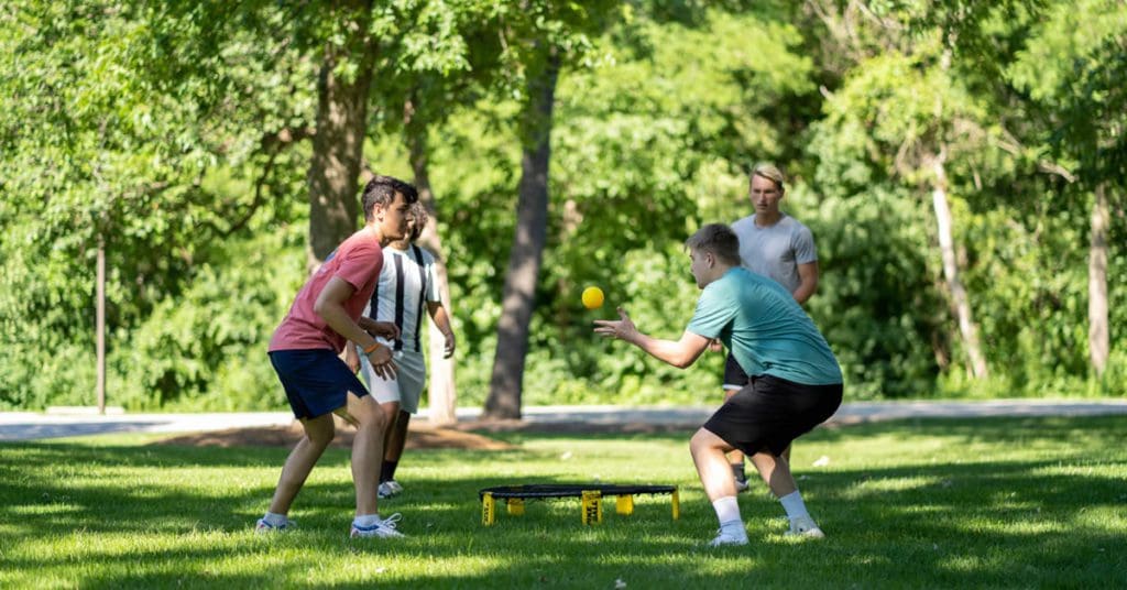 Students playing lawn games