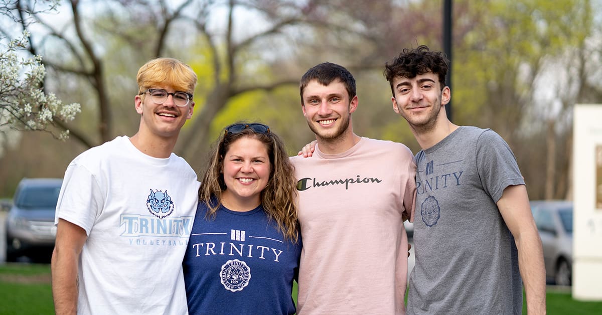 students on campus in spring